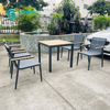 Modern Outdoor Dining Furniture Aluminum Frame Dining Chair with Wood Armrest 4+1 Patio Dining Set for Hotel Garden Restaurant
