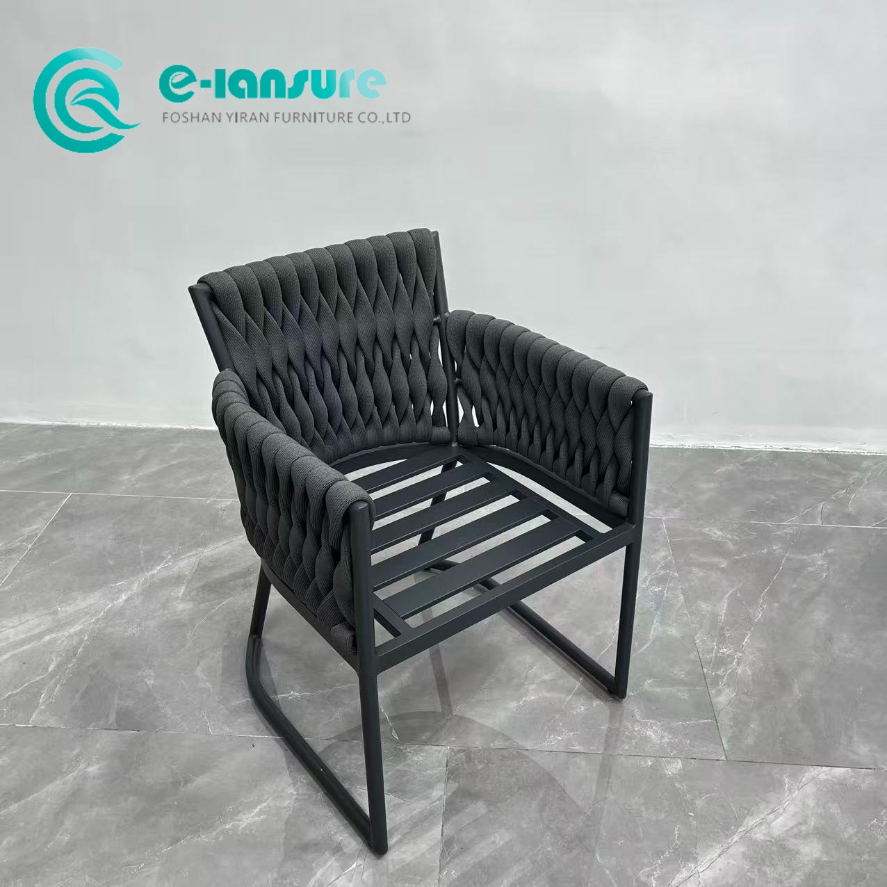 Simple Style Outdoor Dining Furniture Aluminum Frame with Black Rope Woven Dining Chair For Hotel Garden Courtyard