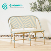 Nordic Style Outdoor Bistro Furniture Aluminum Frame Garden Long Sofa Chair Elegant Woven Rattan Bench Chair for Home Hotel Coffee Shop