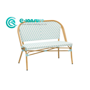 Wholesale Aluminum Restaurant Furniture Elegant Woven Rattan Bench Chair Garden Long Bench Patio Sofa Chair for Outdoor Bistro Coffee Shop