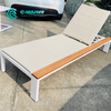 Simple Style Outdoor Garden Furniture Aluminum Sunbed with Textilene Fabric Poolside Teakwood Sun Lounger For Garden Courtyard
