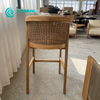 Classicial Style Outdoor Teak Wood Furniture High Quality Wooden Woven Rattan Bar Chair Garden All Weather High Bar Stool Chair for Patio Balcony
