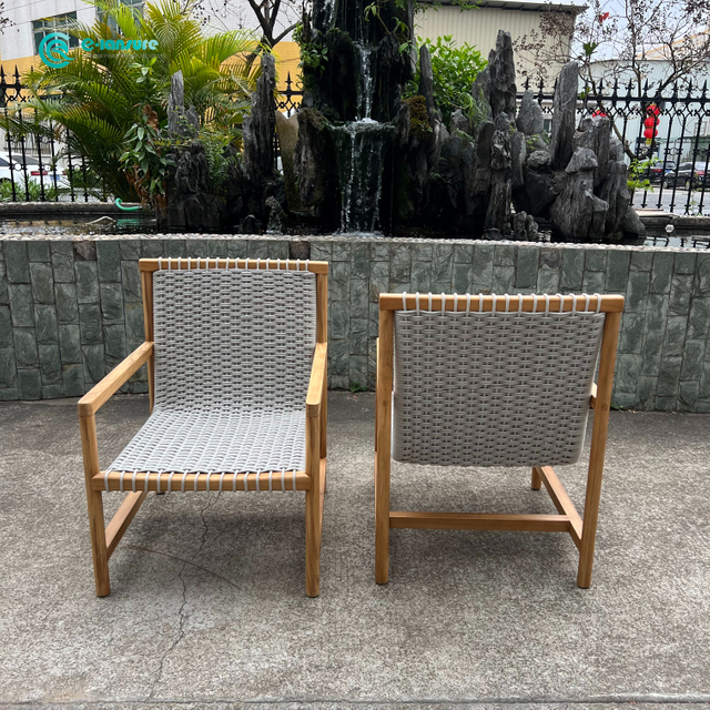 Garden Dining Chair Teak Wood Frame Garden Lounge Chair With Woven Rope
