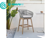  Outdoor Garden Bar Furniture Teak Wood High Back Chair Grey Rope Bar Stool Chair with Cushion For Home Courtyard Patio