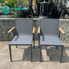 Simple Style Aluminum Outdoor Furniture All Weather Fabric Dining Chair With Wood Armrest Garden Patio Chair for Hotel Restaurant