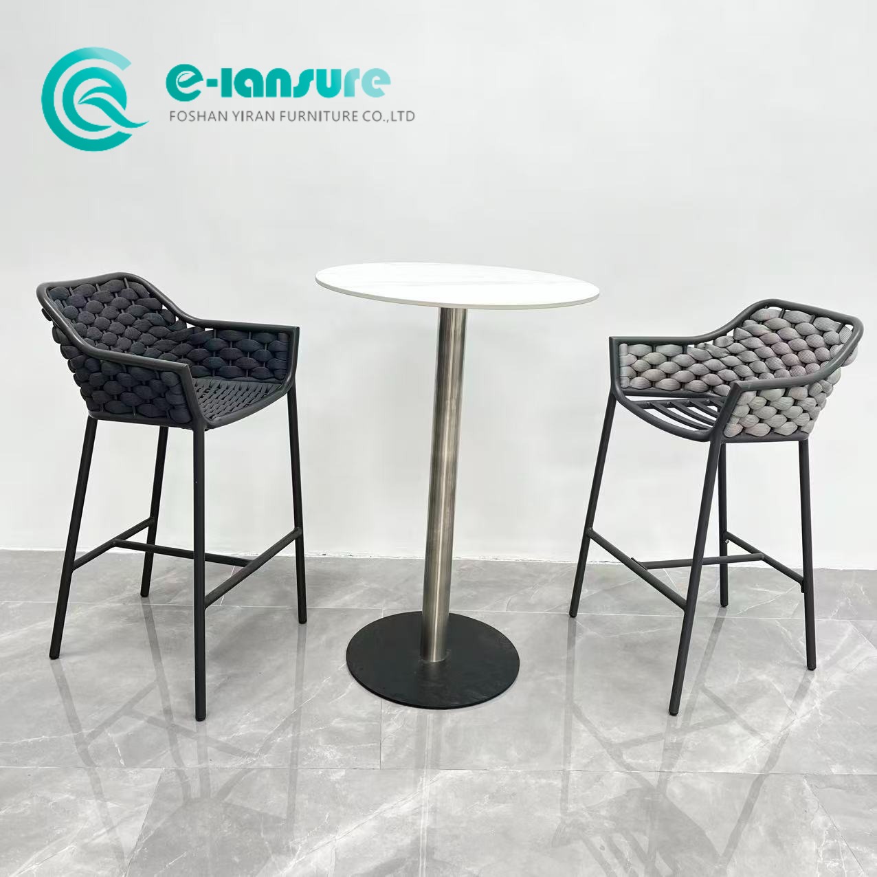 Wholesale Minimalist Outdoor Garden Furniture Aluminum Bar Chair Set All Weather Woven Rope Bar Stool For Hotel Poolside