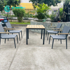 Modern Outdoor Dining Furniture Aluminum Frame Dining Chair with Wood Armrest 4+1 Patio Dining Set for Hotel Garden Restaurant