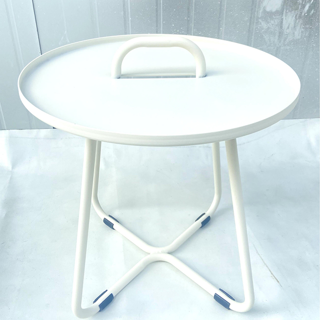 Round shape powder coated aluminum side table with handle