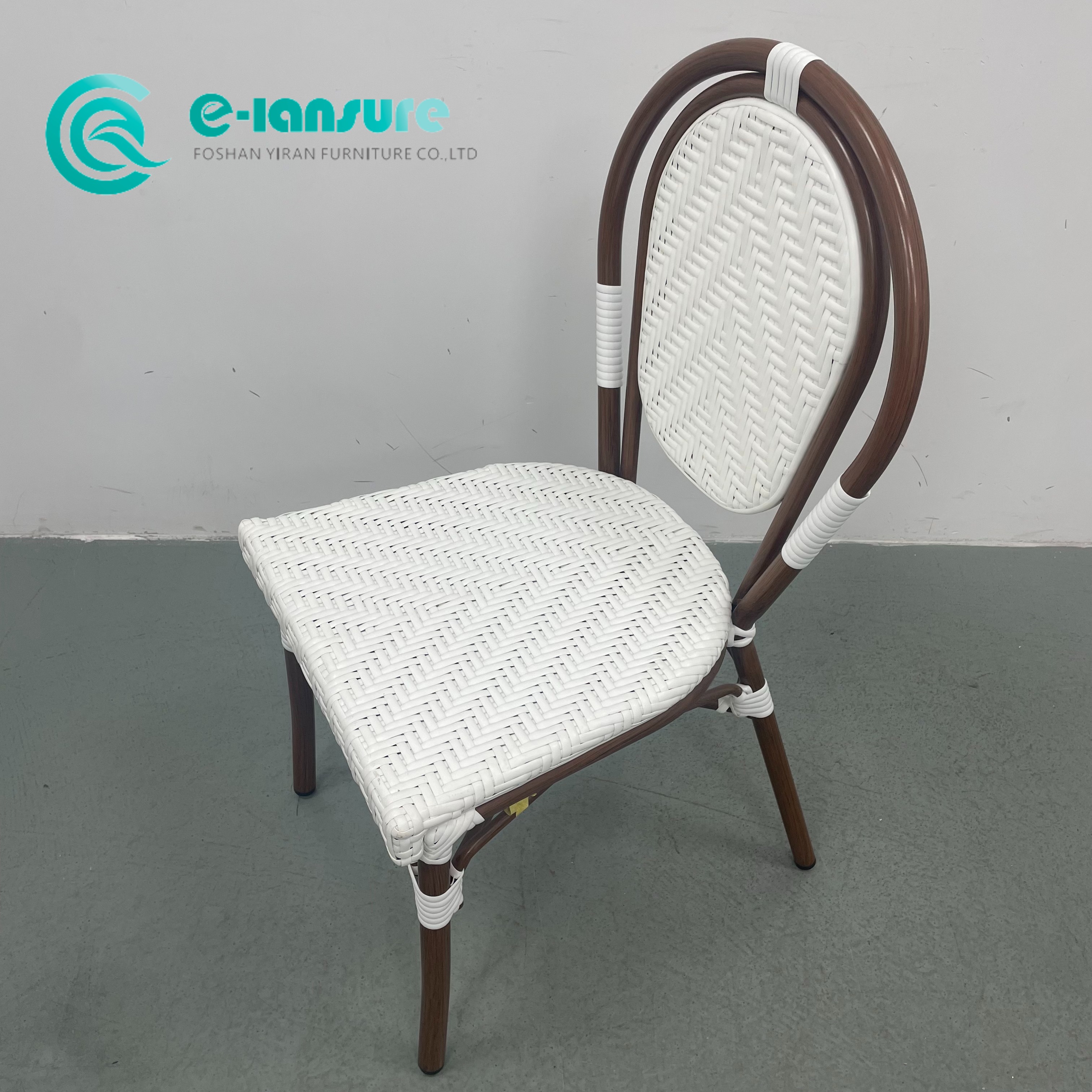 Factory Quality Outdoor Furniture Aluminum Frame Dining Chair White PE Rattan Garden Chair Bistro Chair for Villa Home Courtyard