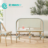 Nordic Style Outdoor Bistro Furniture Aluminum Frame Garden Long Sofa Chair Elegant Woven Rattan Bench Chair for Home Hotel Coffee Shop