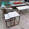 Retro Style Outdoor Garden Furniture Teak Wood Sofa Set Patio Wood Sofa Chair With Coffee Table And Ottoman for Home Villa Courtyard