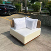 Classical Outdoor Aluminum Frame Teak Wood Base Sectional Sofa Set With Woven Rattan Backrest