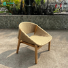 Pastoral Style Outdoor Lounge Chair Teakwood Frame Leisure Chair With Woven Rattan 