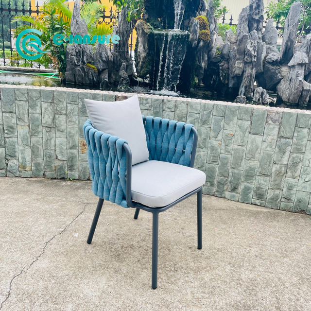 Elegant Garden Dining Furniture Aluminum Frame Dining Chair Woven Rope Patio Chair With Waterproof Cushion For Villa Courtyard