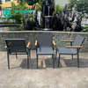 Simple Style Aluminum Outdoor Furniture All Weather Fabric Dining Chair With Wood Armrest Garden Patio Chair for Hotel Restaurant