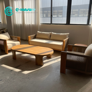 Outdoor Teak Wood Furniture Garden Wooden Sofa And Coffee Table Set Patio Woven Rope Sofa Furniture for Home Villa Courtyard