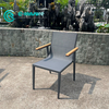 Simple Style Aluminum Outdoor Furniture All Weather Fabric Dining Chair With Wood Armrest Garden Patio Chair for Hotel Restaurant