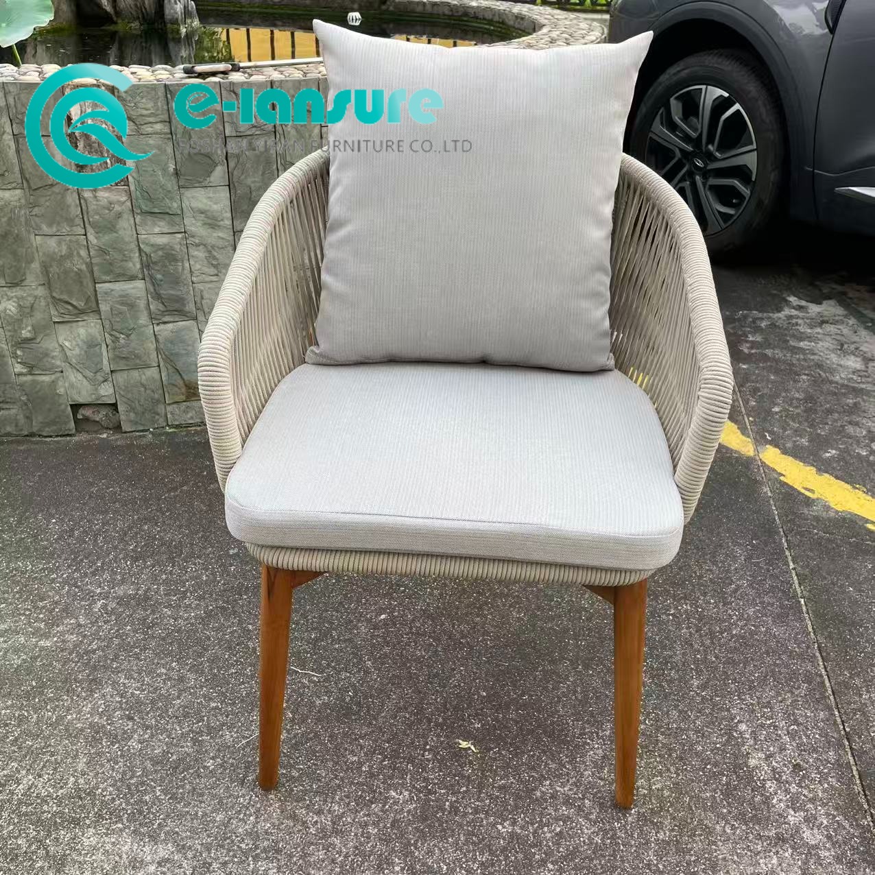 Classic Style Outdoor Teakwood Furniture Aluminum Frame Dining Chair with Teak Leg Woven Rope Garden Chair for Home Hotel Restaurant