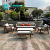 Retro Style Outdoor Garden Furniture Teak Wood Sofa Set Patio Wood Sofa Chair With Coffee Table And Ottoman for Home Villa Courtyard