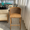 Classicial Style Outdoor Teak Wood Furniture High Quality Wooden Woven Rattan Bar Chair Garden All Weather High Bar Stool Chair for Patio Balcony