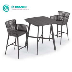 Modern Garden Furniture Aluminum Frame Bar Chair Woven Black Rope Bar Stool Quality High Back Chair for Patio Restaurant Bistro