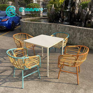 Factory Outdoor Dining Furniture Quality Tiger Powder Coating Aluminum Frame And Rattan Dining Chair Unique Patio Dining Set for Garden Restaurant