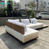 Classical Outdoor Aluminum Frame Teak Wood Base Sectional Sofa Set With Woven Rattan Backrest