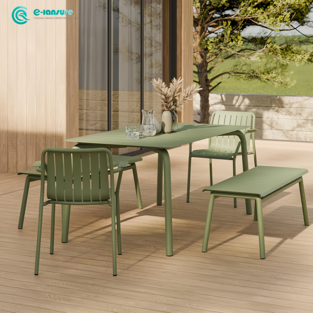 Minimalist Garden Furniture Powder Coated Aluminum Frame Dining Table And Chair Patio Dining Set for Villa Home Coffe Shop