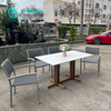 Elegant Outdoor Dining Furniture Aluminum Frame Dining Chair with Plywood Armrest And Wood Finish Base Dining Table For Patio Restaurant
