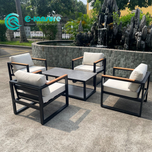 Factory Modern Sofa Furniture Quality Aluminum Frame Sofa with Wood Armrest Patio Sofa Set for Home Garden Courtyard