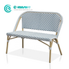 Simple Nordic Outdoor Furniture Aluminum Frame Bench Chair Stylish Blue And White PE Rattan Long Sofa Chair for Villa Garden Patio