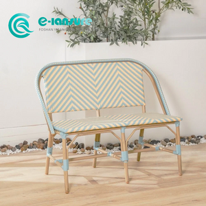 Nordic Style Outdoor Bistro Furniture Aluminum Frame Garden Long Sofa Chair Elegant Woven Rattan Bench Chair for Home Hotel Coffee Shop