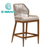 Retro Style Garden Furniture Teak Wood Frame Bar Chair Elegant Patio Rope High Bar Stool for Outdoor Restaurant 