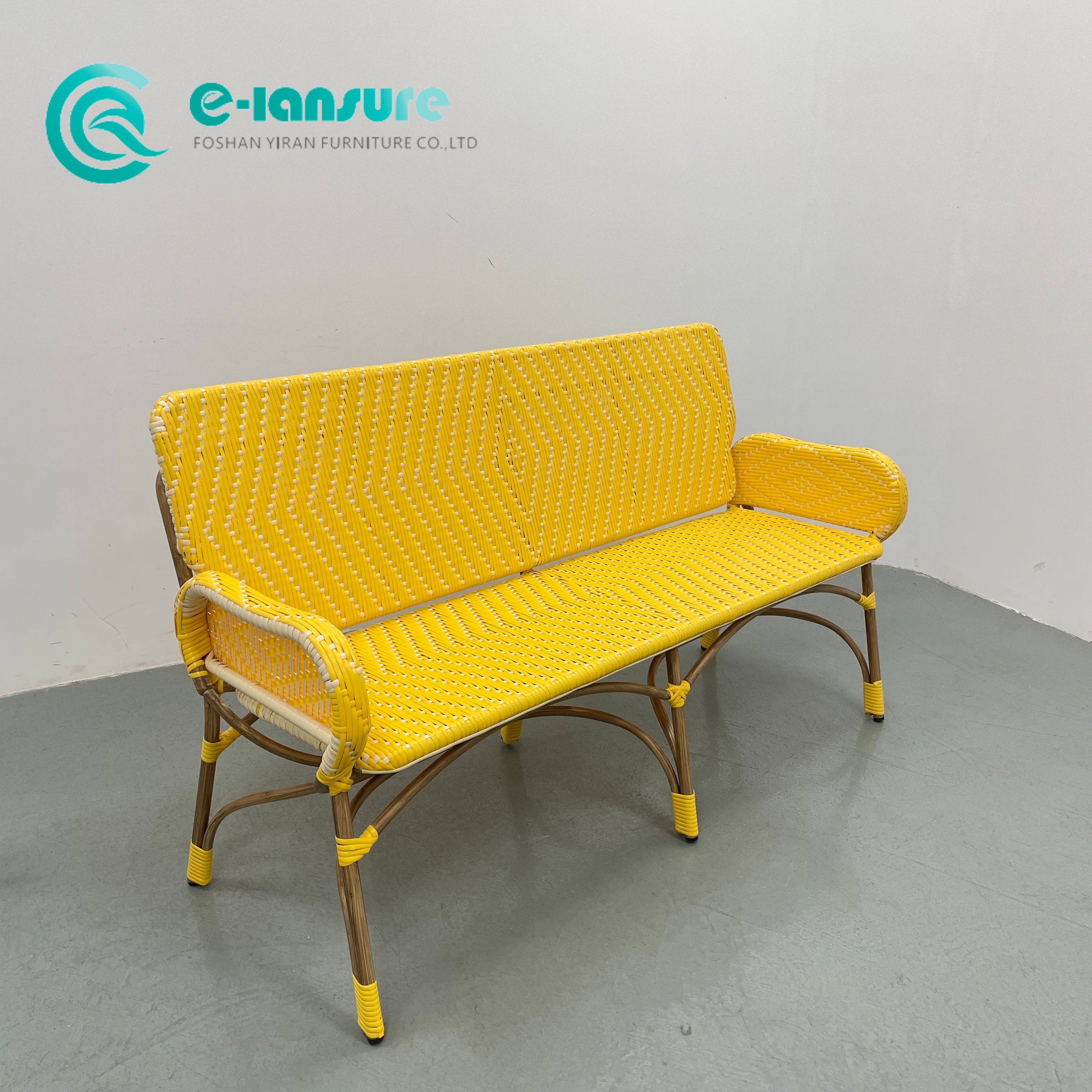 Stylish Outdoor Rattan Furniture Aluminum Frame Long Bench Chair Leisure Garden Sofa Chair For Hotel Patio Restaurant