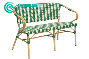 Classic Outdoor Furniture Aluminum Frame Bench Chair Patio Woven Rattan Leisure Sofa Chair with Armrest for Home Hotel Restaurant Bistro