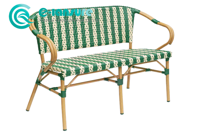 Classic Outdoor Furniture Aluminum Frame Bench Chair Patio Woven Rattan Leisure Sofa Chair with Armrest for Home Hotel Restaurant Bistro