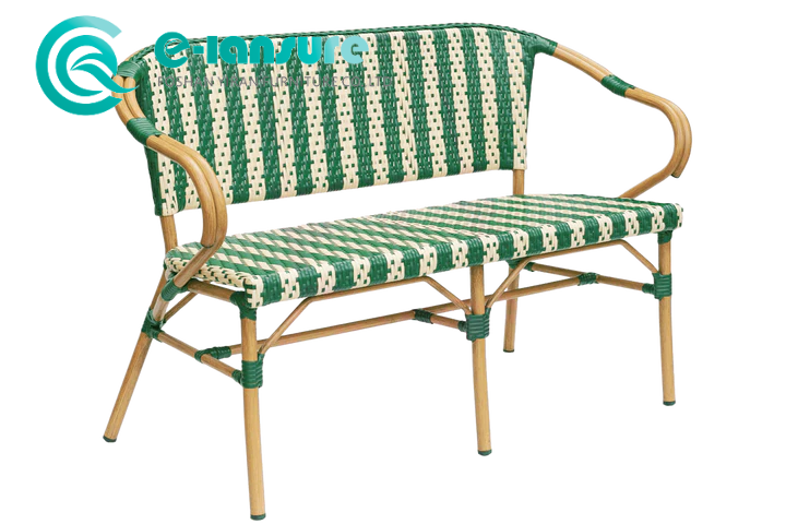 Classic Outdoor Furniture Aluminum Frame Bench Chair Patio Woven Rattan Leisure Sofa Chair with Armrest for Home Hotel Restaurant Bistro