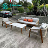 Retro Style Outdoor Garden Furniture Teak Wood Sofa Set Patio Wood Sofa Chair With Coffee Table And Ottoman for Home Villa Courtyard