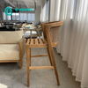 Classicial Style Outdoor Teak Wood Furniture High Quality Wooden Woven Rattan Bar Chair Garden All Weather High Bar Stool Chair for Patio Balcony