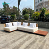 Classical Outdoor Aluminum Frame Teak Wood Base Sectional Sofa Set With Woven Rattan Backrest