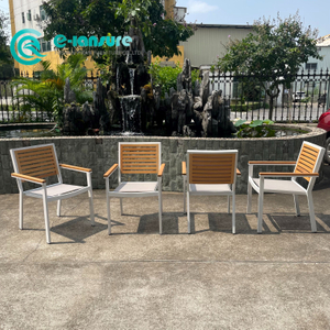 Outdoor Restaurant Furniture Aluminum Frame With Wood Armrest And Backrest Dining Chair Garden Chair for Home Hotel Patio Courtyard