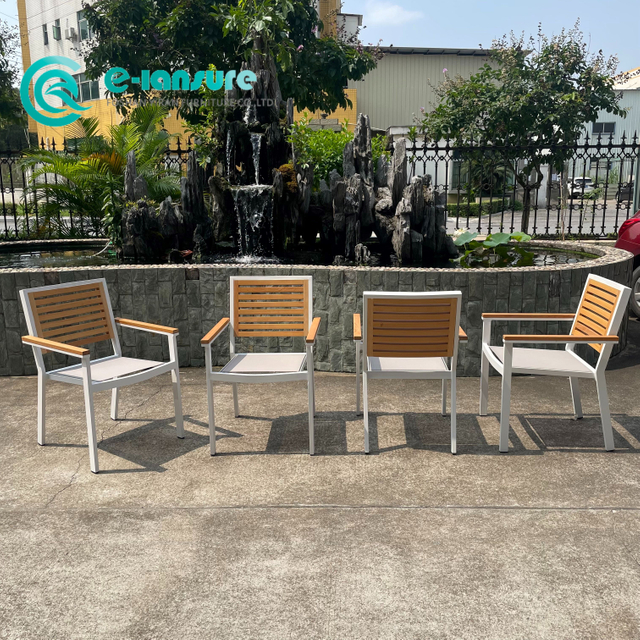 Outdoor Restaurant Furniture Aluminum Frame With Wood Armrest And Backrest Dining Chair Garden Chair for Home Hotel Patio Courtyard