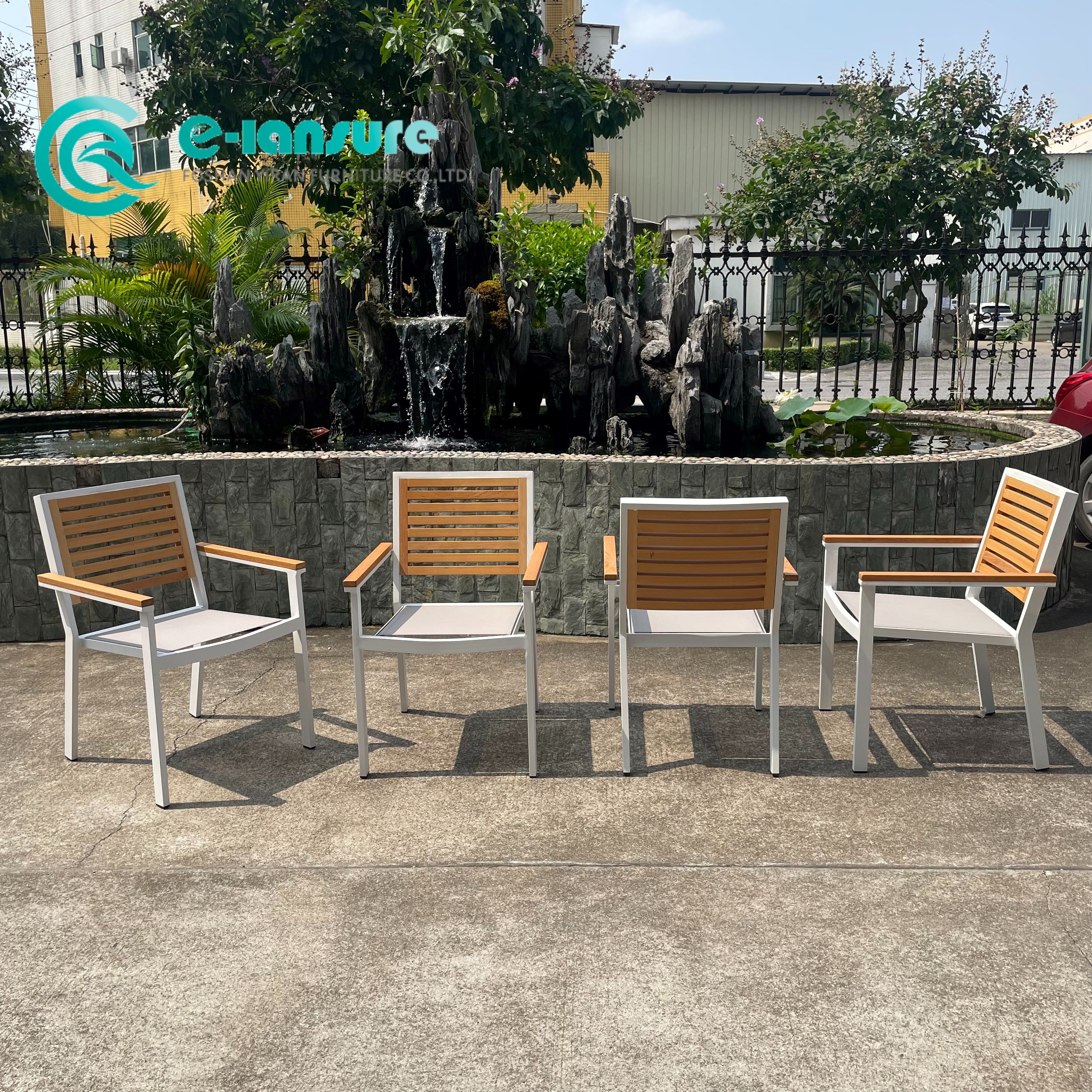 Outdoor Restaurant Furniture Aluminum Frame With Wood Armrest And Backrest Dining Chair Garden Chair for Home Hotel Patio Courtyard