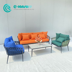 Modern Leisure Outdoor Aluminum Frame Sofa Elegant Woven Rope Sofa With Coffee Table Set for Home Garden Courtyard