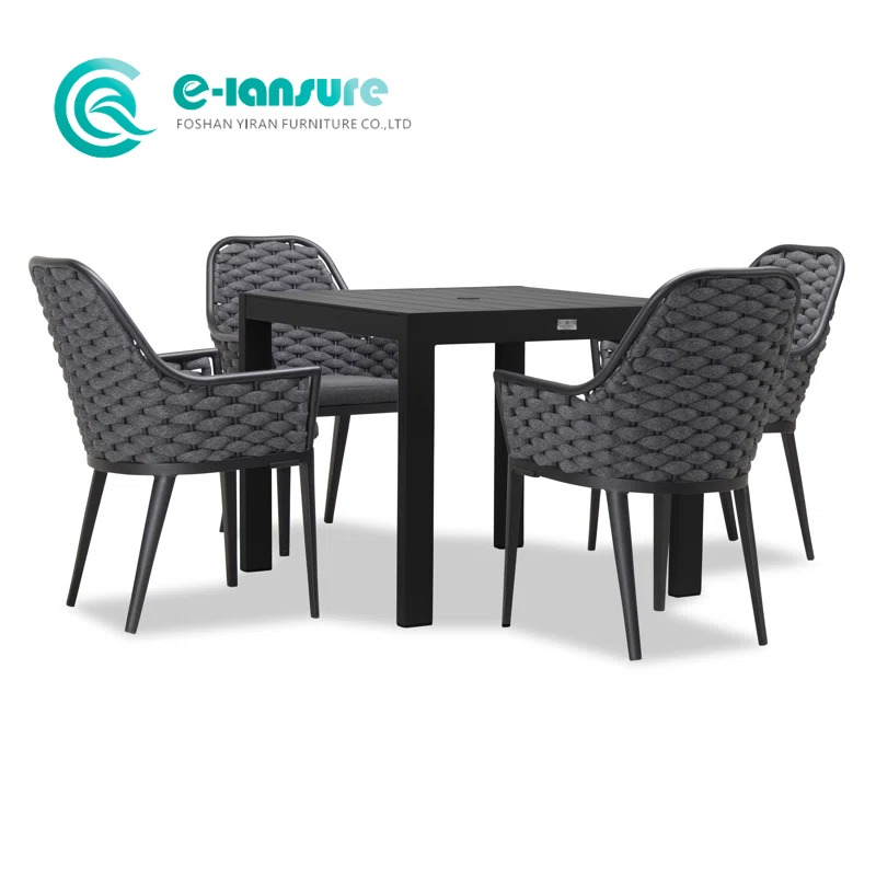 Modern Stylish Outdoor Dining Furniture Aluminum And Elegant Woven Rope Dining Chair With Table for Villa Garden Courtyard