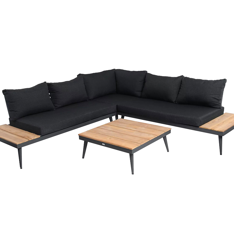 L shaped teak wood with aluminum frame sofa set