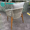 Classic Style Outdoor Teakwood Furniture Aluminum Frame Dining Chair with Teak Leg Woven Rope Garden Chair for Home Hotel Restaurant
