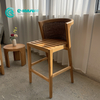 Classicial Style Outdoor Teak Wood Furniture High Quality Wooden Woven Rattan Bar Chair Garden All Weather High Bar Stool Chair for Patio Balcony