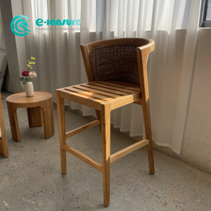 Classicial Style Outdoor Teak Wood Furniture High Quality Wooden Woven Rattan Bar Chair Garden All Weather High Bar Stool Chair for Patio Balcony