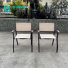 All Aluminum Outdoor Furniture Garden Dining Chair And Square Table Set All Weather Fabric Patio Chair with Teak Wood Armrest for Home Restaurant